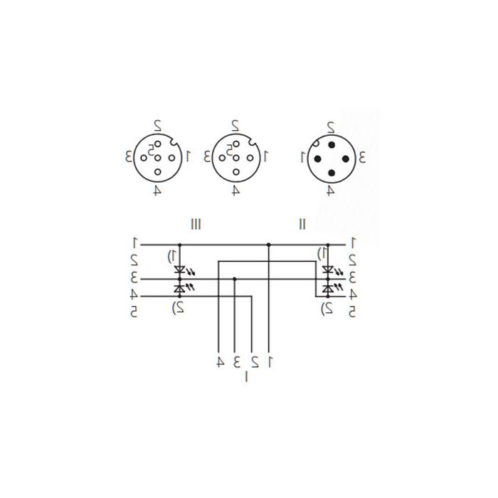 M12 4Pin公头/2M12 3Pin母头90°、带LED灯、Y型预铸防焊渣PUR柔性电缆、橙色护套、64T183-XXX